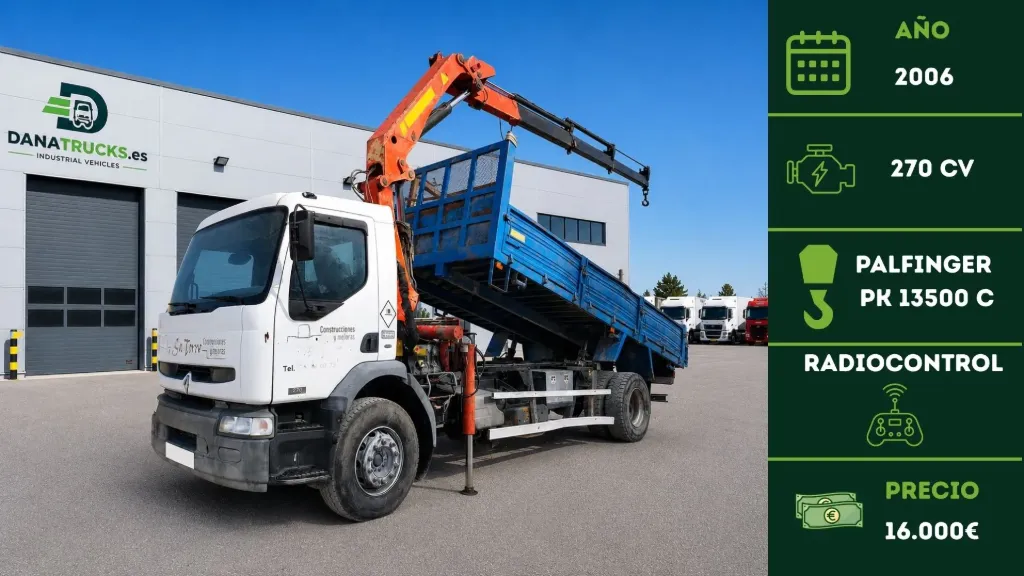 Renault Premium 270 dCi 4x2 Grúa Palfinger 13500 C + Volquete  | DanaTrucks.com